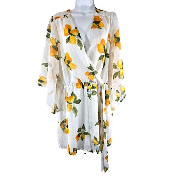 Bailey Blue White Floral Shorts Romper Size XL White Fruit Design NWT NEW - Picture 1 of 6